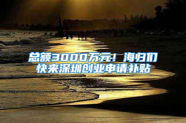 总额3000万元！海归们快来深圳创业申请补贴