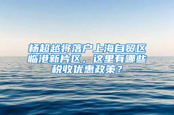 杨超越将落户上海自贸区临港新片区，这里有哪些税收优惠政策？