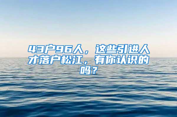 43户96人，这些引进人才落户松江，有你认识的吗？