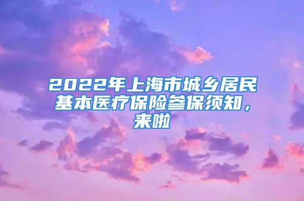 2022年上海市城乡居民基本医疗保险参保须知，来啦