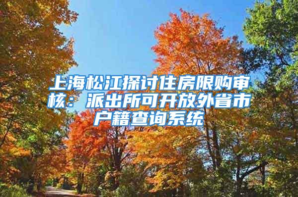 上海松江探讨住房限购审核：派出所可开放外省市户籍查询系统