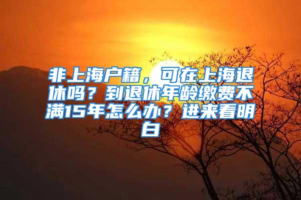 非上海户籍，可在上海退休吗？到退休年龄缴费不满15年怎么办？进来看明白→