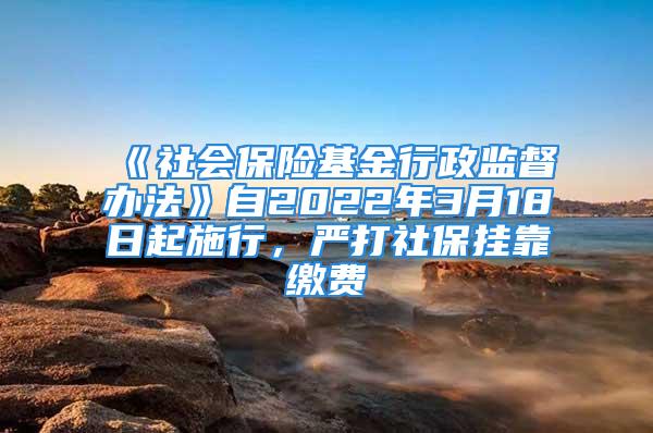 《社会保险基金行政监督办法》自2022年3月18日起施行，严打社保挂靠缴费