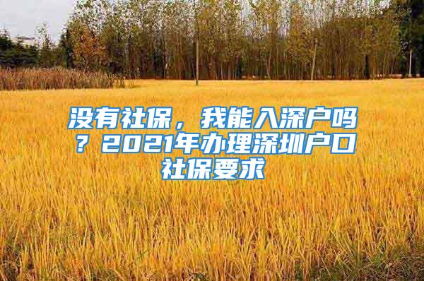 没有社保，我能入深户吗？2021年办理深圳户口社保要求