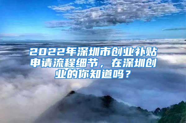 2022年深圳市创业补贴申请流程细节，在深圳创业的你知道吗？