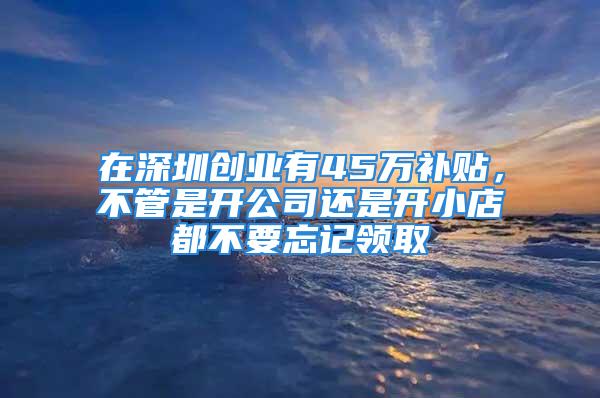 在深圳创业有45万补贴，不管是开公司还是开小店都不要忘记领取