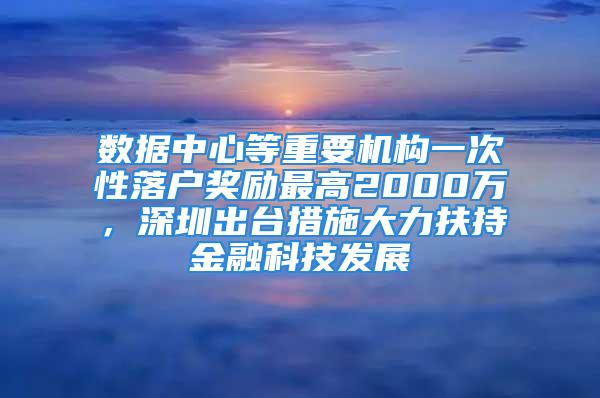 数据中心等重要机构一次性落户奖励最高2000万，深圳出台措施大力扶持金融科技发展