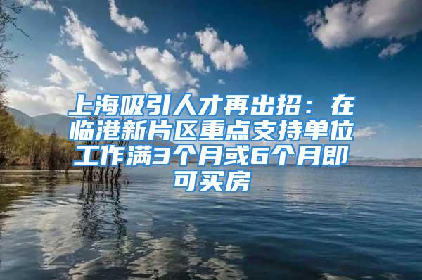 上海吸引人才再出招：在临港新片区重点支持单位工作满3个月或6个月即可买房