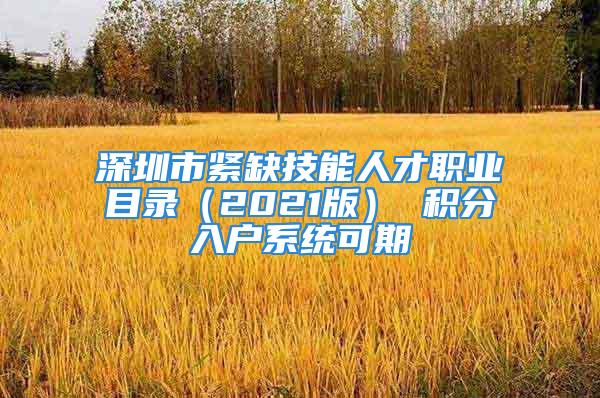 深圳市紧缺技能人才职业目录（2021版） 积分入户系统可期