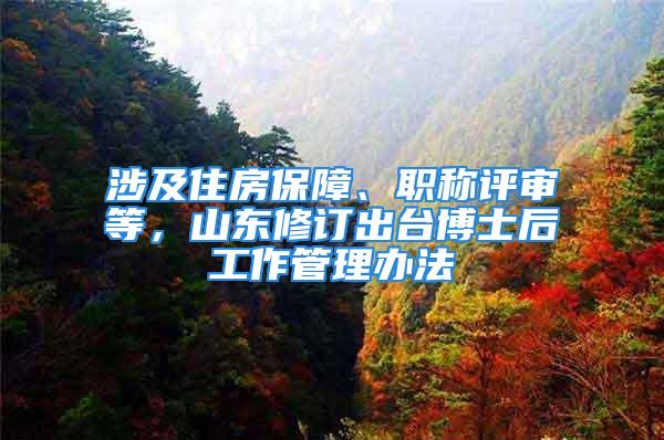 涉及住房保障、职称评审等，山东修订出台博士后工作管理办法