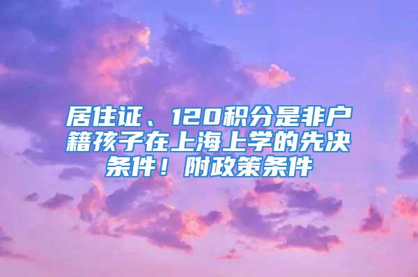 居住证、120积分是非户籍孩子在上海上学的先决条件！附政策条件