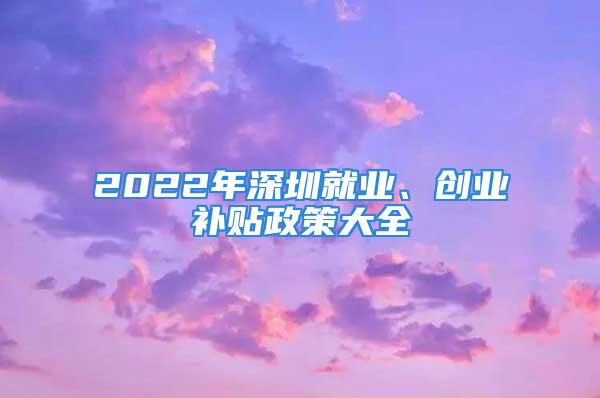 2022年深圳就业、创业补贴政策大全