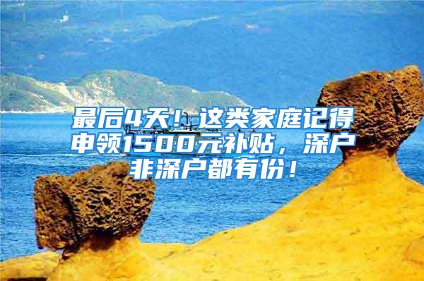 最后4天！这类家庭记得申领1500元补贴，深户非深户都有份！