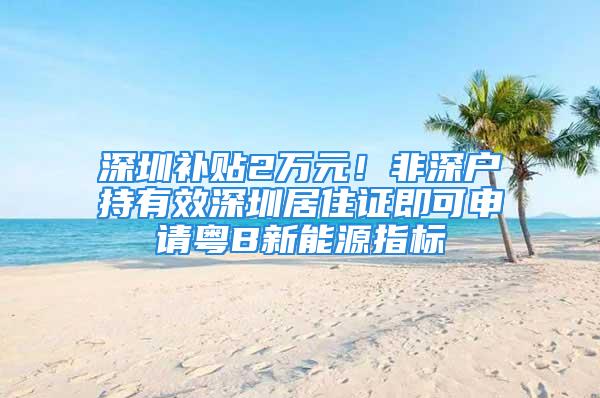 深圳补贴2万元！非深户持有效深圳居住证即可申请粤B新能源指标