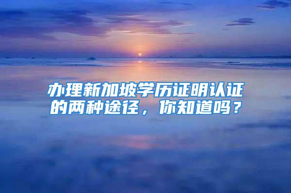 办理新加坡学历证明认证的两种途径，你知道吗？