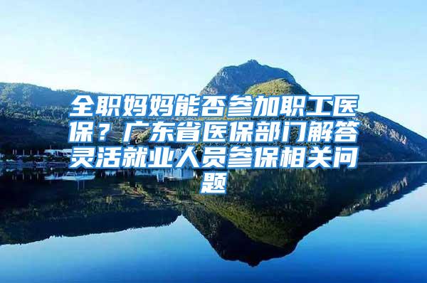 全职妈妈能否参加职工医保？广东省医保部门解答灵活就业人员参保相关问题