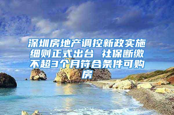 深圳房地产调控新政实施细则正式出台 社保断缴不超3个月符合条件可购房