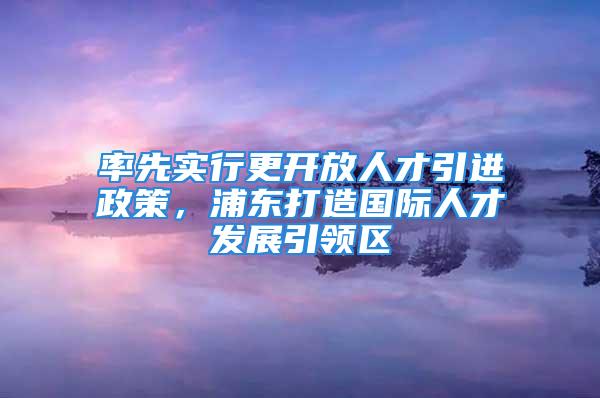 率先实行更开放人才引进政策，浦东打造国际人才发展引领区