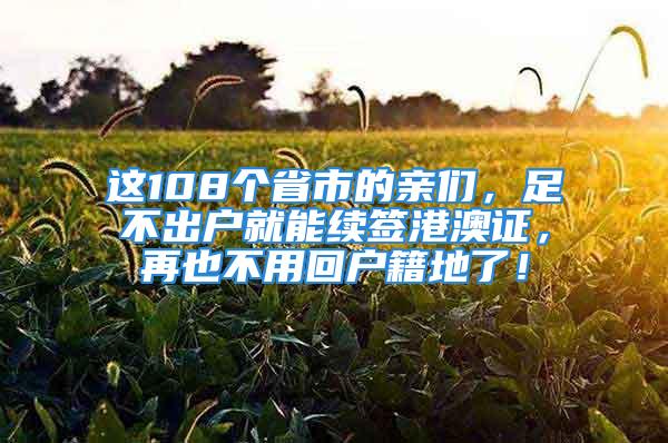 这108个省市的亲们，足不出户就能续签港澳证，再也不用回户籍地了！