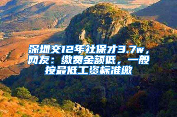 深圳交12年社保才3.7w，网友：缴费金额低，一般按最低工资标准缴