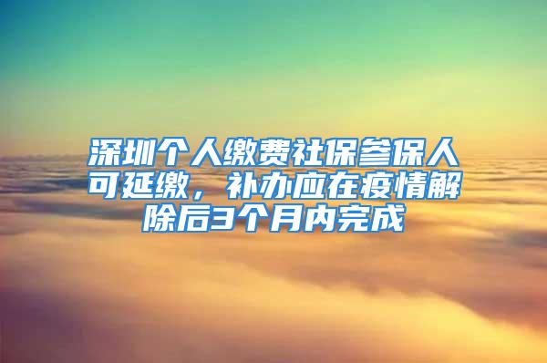 深圳个人缴费社保参保人可延缴，补办应在疫情解除后3个月内完成