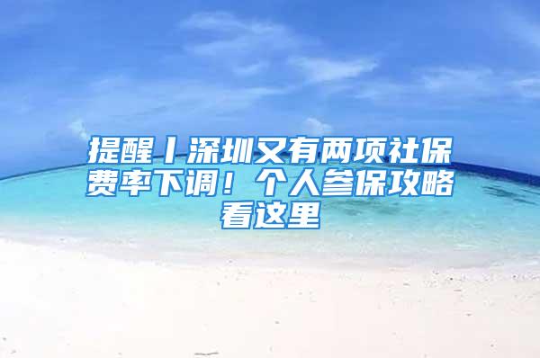 提醒丨深圳又有两项社保费率下调！个人参保攻略看这里