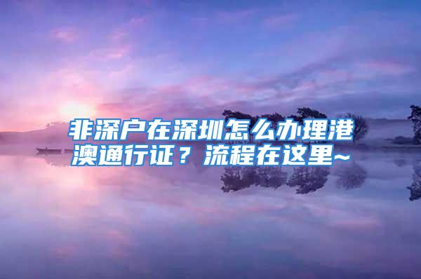 非深户在深圳怎么办理港澳通行证？流程在这里~