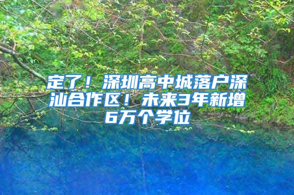 定了！深圳高中城落户深汕合作区！未来3年新增6万个学位