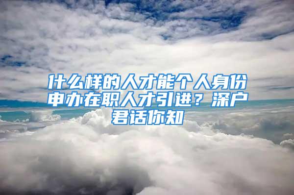 什么样的人才能个人身份申办在职人才引进？深户君话你知