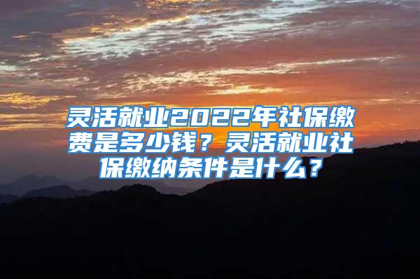 灵活就业2022年社保缴费是多少钱？灵活就业社保缴纳条件是什么？