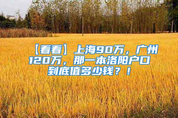 【看看】上海90万，广州120万，那一本洛阳户口到底值多少钱？！