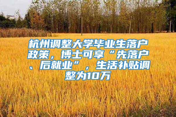 杭州调整大学毕业生落户政策，博士可享“先落户、后就业”，生活补贴调整为10万