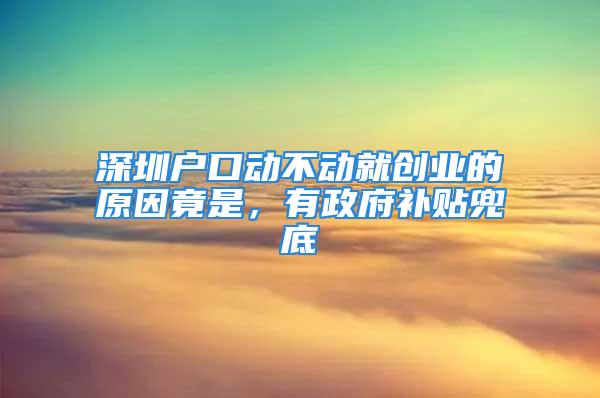 深圳户口动不动就创业的原因竟是，有政府补贴兜底