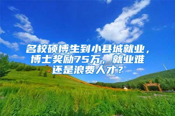 名校硕博生到小县城就业，博士奖励75万，就业难还是浪费人才？