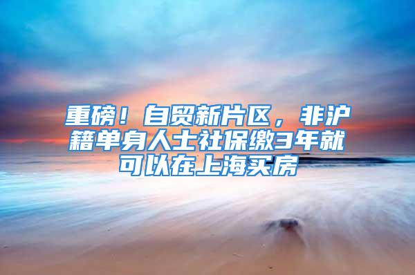 重磅！自贸新片区，非沪籍单身人士社保缴3年就可以在上海买房