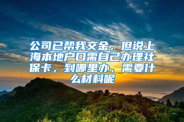 公司已帮我交金，但说上海本地户口需自己办理社保卡，到哪里办，需要什么材料呢