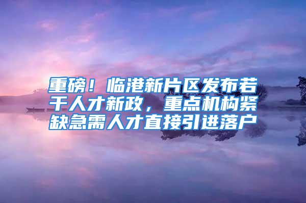 重磅！临港新片区发布若干人才新政，重点机构紧缺急需人才直接引进落户