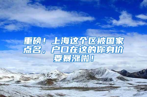 重磅！上海这个区被国家点名，户口在这的你身价要暴涨啦！