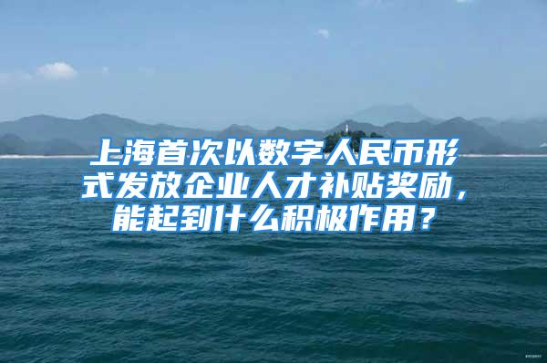 上海首次以数字人民币形式发放企业人才补贴奖励，能起到什么积极作用？