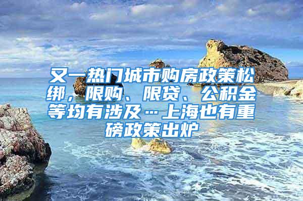 又一热门城市购房政策松绑，限购、限贷、公积金等均有涉及…上海也有重磅政策出炉