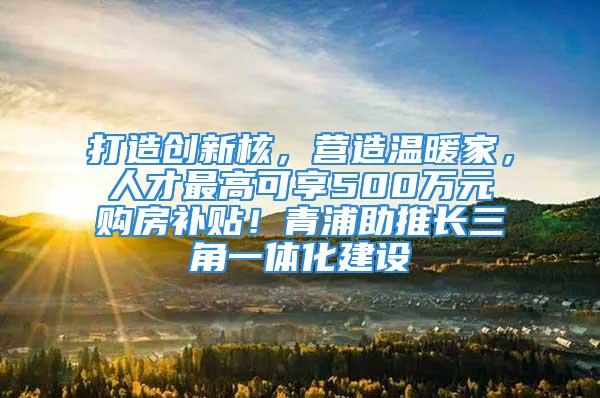 打造创新核，营造温暖家，人才最高可享500万元购房补贴！青浦助推长三角一体化建设