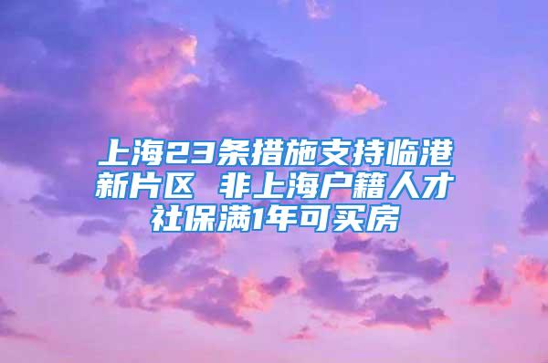 上海23条措施支持临港新片区 非上海户籍人才社保满1年可买房