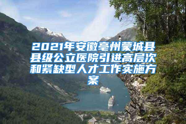 2021年安徽亳州蒙城县县级公立医院引进高层次和紧缺型人才工作实施方案