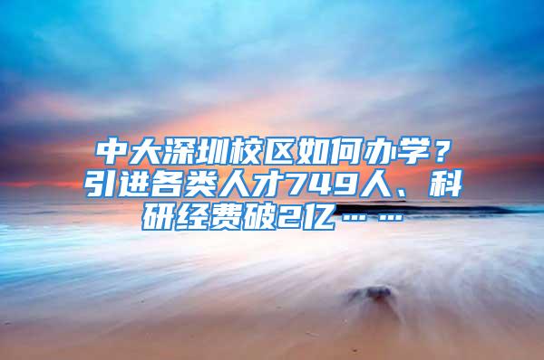 中大深圳校区如何办学？引进各类人才749人、科研经费破2亿……