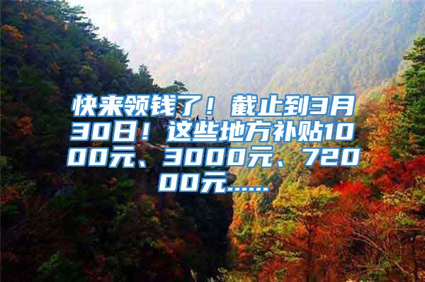 快来领钱了！截止到3月30日！这些地方补贴1000元、3000元、72000元......