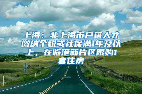 上海：非上海市户籍人才缴纳个税或社保满1年及以上，在临港新片区限购1套住房