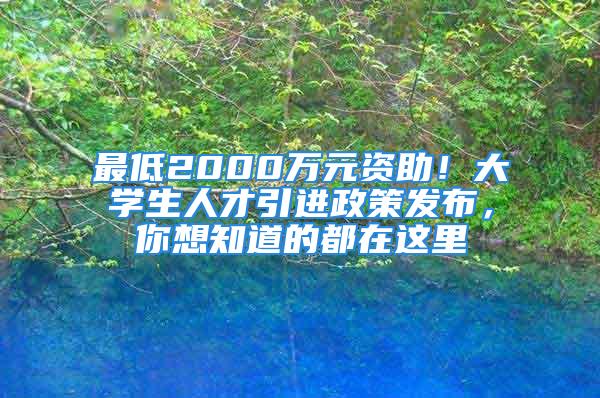 最低2000万元资助！大学生人才引进政策发布，你想知道的都在这里