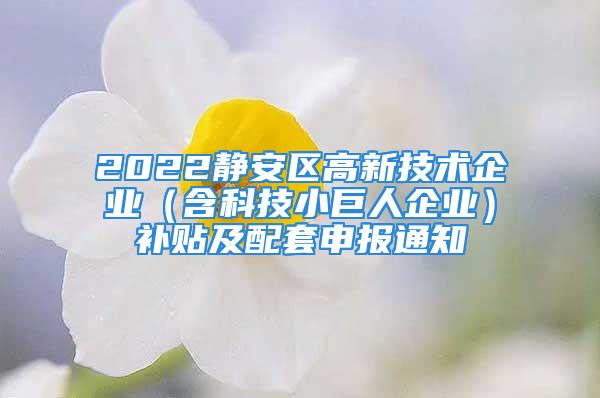 2022静安区高新技术企业（含科技小巨人企业）补贴及配套申报通知