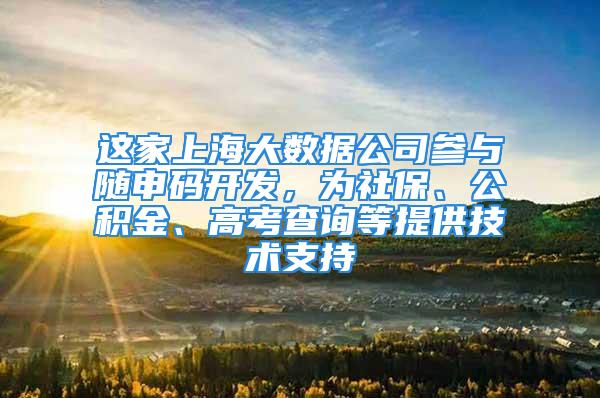 这家上海大数据公司参与随申码开发，为社保、公积金、高考查询等提供技术支持