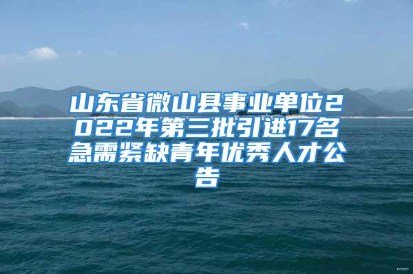 山东省微山县事业单位2022年第三批引进17名急需紧缺青年优秀人才公告